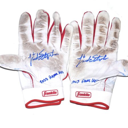 Landon Stephens 2023 Mississippi Braves Game Worn & Signed White & Red Franklin Batting Gloves