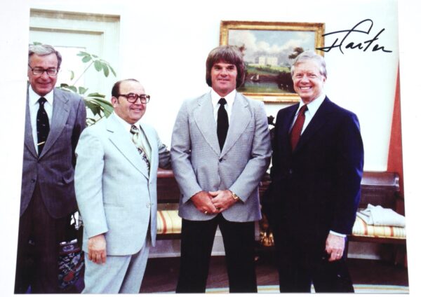 Former President Jimmy Carter Signed 8 x 10 Photo with Baseball Hit King Pete Rose - JSA