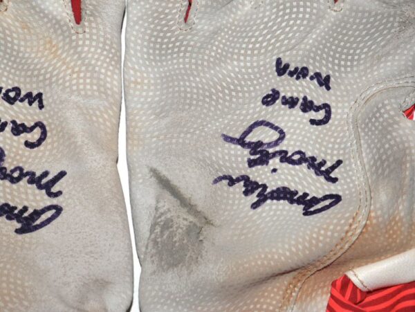 Andrew Moritz 2023 Mississippi Braves Game Worn & Signed White & Red Under Armour Batting Gloves