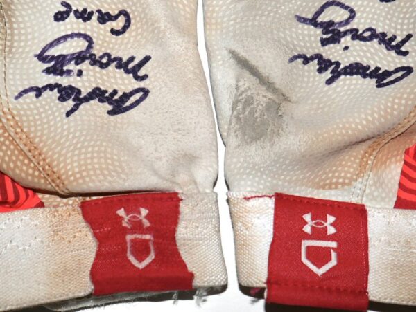 Andrew Moritz 2023 Mississippi Braves Game Worn & Signed White & Red Under Armour Batting Gloves