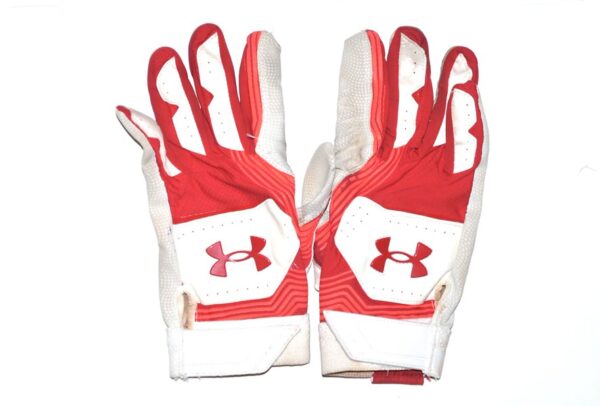 Andrew Moritz 2023 Mississippi Braves Game Worn & Signed White & Red Under Armour Batting Gloves