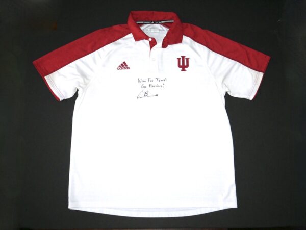 Cade Bunnell Team Issued & Signed Official White & Crimson Indiana Hoosiers Adidas Polo XL Shirt - Worn for Travel!