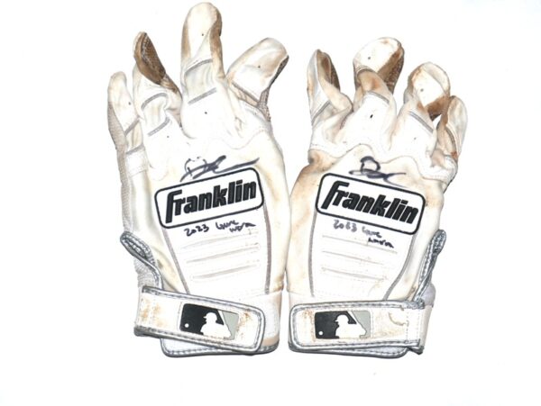 Drew Lugbauer 2023 Gwinnett Stripers Game Worn & Signed Franklin Batting Gloves