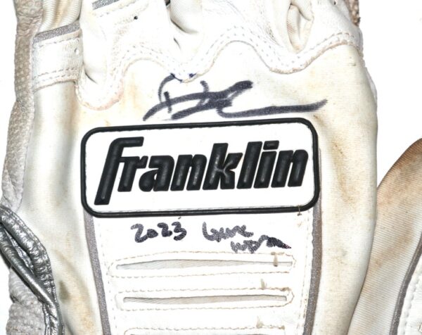 Drew Lugbauer 2023 Gwinnett Stripers Game Worn & Signed White & Gray Franklin Batting Gloves