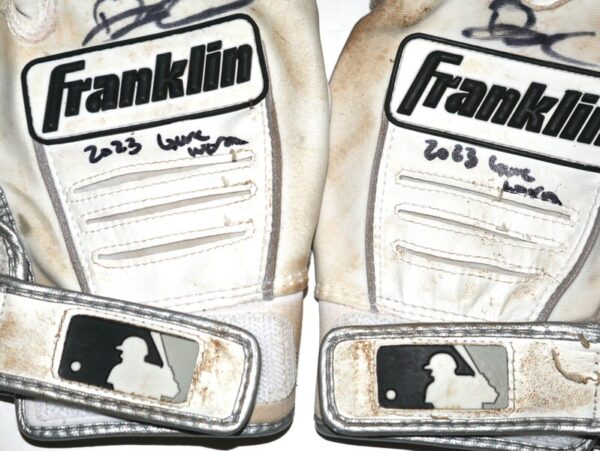 Drew Lugbauer 2023 Gwinnett Stripers Game Worn & Signed White & Gray Franklin Batting Gloves