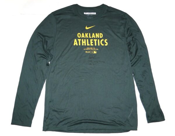 Drew Lugbauer 2024 Spring Training Worn & Signed Official Oakland Athletics 75 LUGBAUER Long Sleeve Nike Dri-Fit XL Shirt