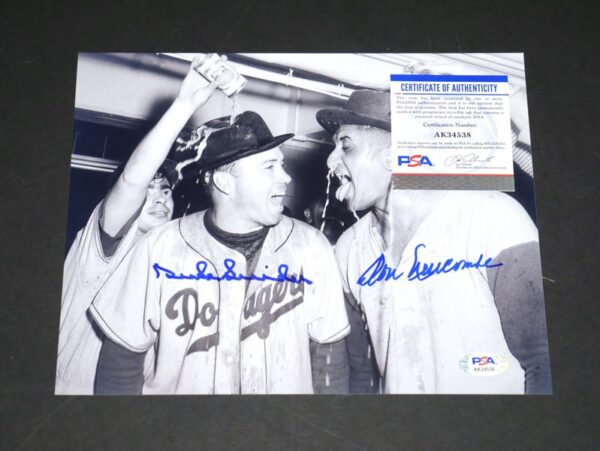 Duke Snider and Don Newcombe Brooklyn Dodgers Signed Autographed 1955 World Series Celebration 8 x 10 Photo - PSA