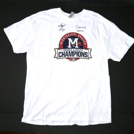 Indigo Diaz Training Worn & Signed Mississippi Braves 2021 Double A South Champions Gildan XL Shirt