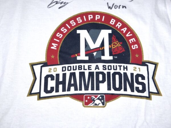 Indigo Diaz Training Worn & Signed Mississippi Braves 2021 Double A South Champions Gildan XL Shirt