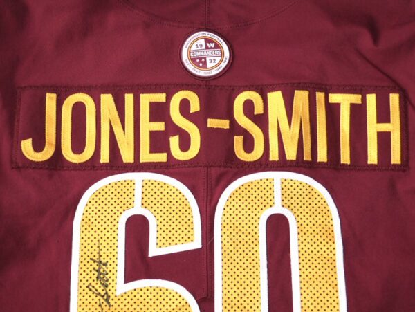 Jaryd Jones-Smith Game Used & Signed Official Burgundy Washington Commanders #60 Nike Jersey