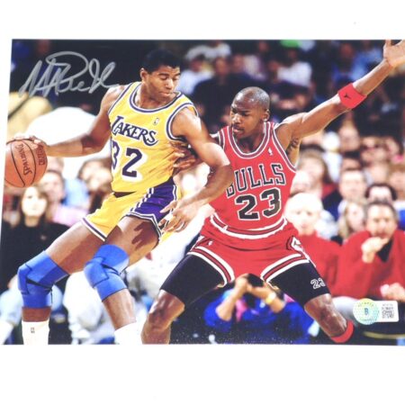 Magic Johnson Signed Los Angeles Lakers 8 x 10 Vs Michael Jordan - Beckett Witnessed