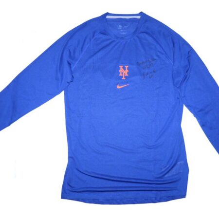 Coleman Crow 2023 Practice Worn & Signed LFGM! Official New York Mets Long Sleeve Nike Dri-Fit Shirt