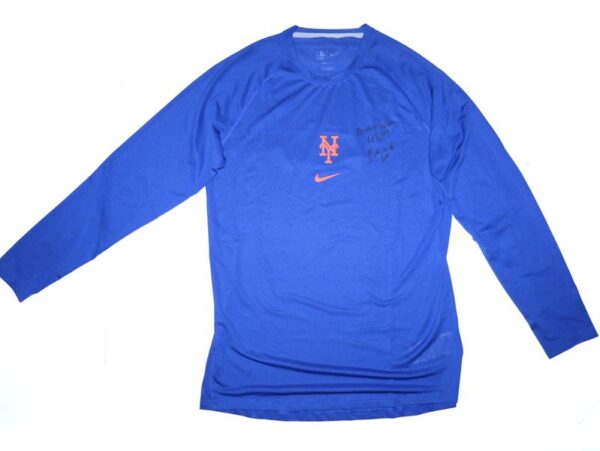 Coleman Crow 2023 Practice Worn & Signed LFGM! Official New York Mets Long Sleeve Nike Dri-Fit Shirt