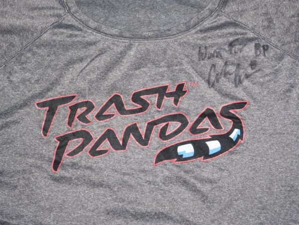 Coleman Crow Player Issued & Signed Official Gray Rocket City Trash Pandas #8 Shirt - Worn for Batting Practice!