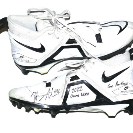 Henry Anderson Carolina Panthers Game Worn & Signed White & Black Nike Alpha Football Cleats