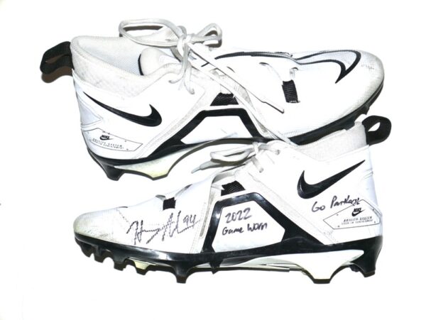 Henry Anderson Carolina Panthers Game Worn & Signed White & Black Nike Alpha Football Cleats