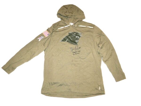 Henry Anderson Player Issued & Signed Official Carolina Panthers #94 Salute To Service Nike Hooded Shirt