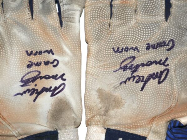 Andrew Moritz 2023 Mississippi Braves Game Worn & Signed White & Blue Under Armour Batting Gloves