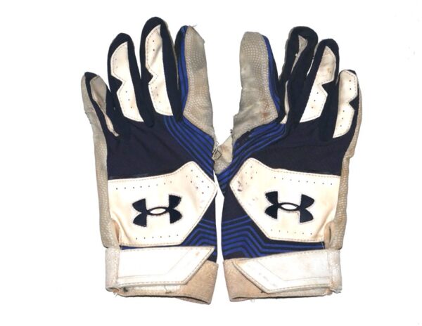 Andrew Moritz 2023 Mississippi Braves Game Worn & Signed White & Blue Under Armour Batting Gloves