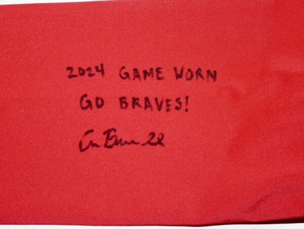 Cade Bunnell 2024 Mississippi Braves Game Worn & Signed Go Braves! Red Arm Sleeve