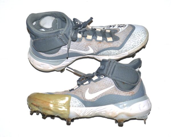 Coleman Crow 2023 Los Angeles Angels #91 Game Worn & Signed Grey & White Nike React Baseball Cleats