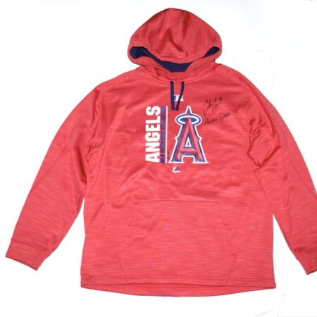 Coleman Crow Practice Worn & Signed Official Los Angeles Angels Majestic Thermabase Pullover Hooded Sweatshirt