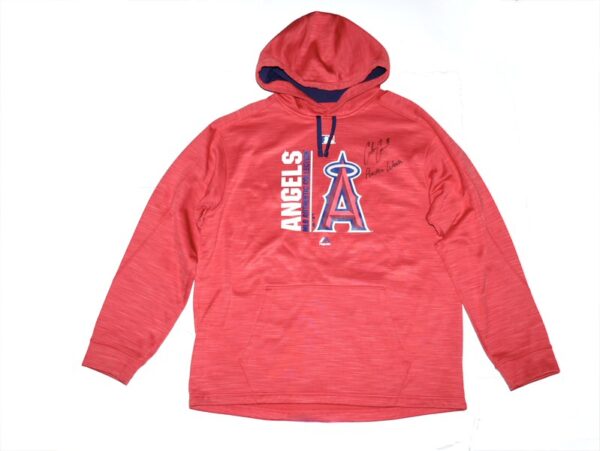 Coleman Crow Practice Worn & Signed Official Los Angeles Angels Majestic Thermabase Pullover Hooded Sweatshirt