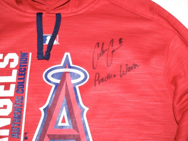 Coleman Crow Practice Worn & Signed Official Los Angeles Angels Majestic Thermabase Pullover Hooded Sweatshirt