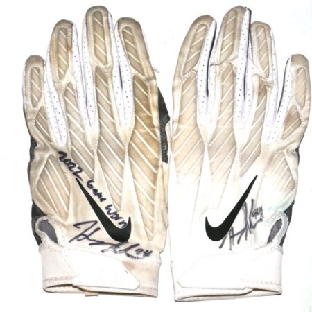 Henry Anderson Carolina Panthers Game Worn & Signed White & Gray Nike Alpha Gloves - Good Use!