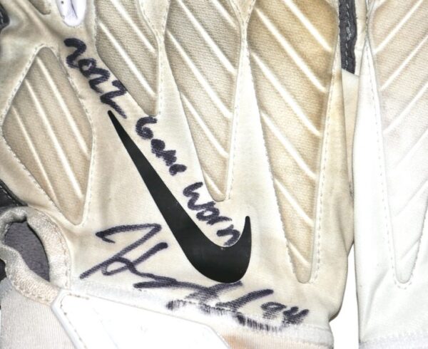 Henry Anderson Carolina Panthers Game Worn & Signed White & Gray Nike Alpha Gloves - Good Use!