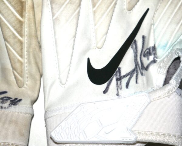 Henry Anderson Carolina Panthers Game Worn & Signed White & Gray Nike Alpha Gloves - Good Use!