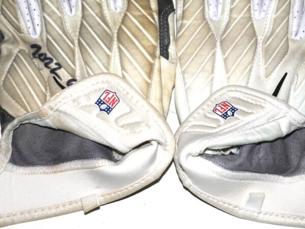 Henry Anderson Carolina Panthers Game Worn & Signed White & Gray Nike Alpha Gloves - Good Use!