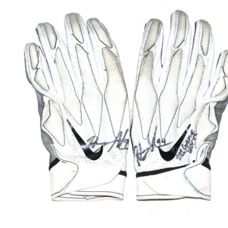 Henry Anderson Carolina Panthers Game Worn & Signed White & Gray Nike Gloves