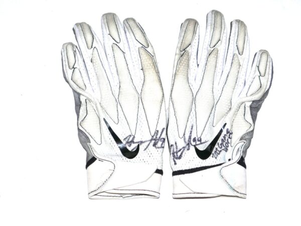 Henry Anderson Carolina Panthers Game Worn & Signed White & Gray Nike Gloves