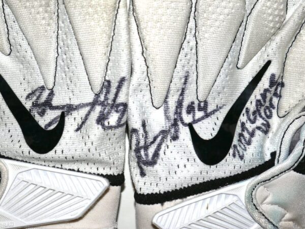 Henry Anderson Carolina Panthers Game Worn & Signed White & Gray Nike Gloves