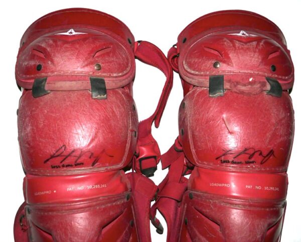 Logan O'Hoppe 2023 Los Angeles Angels Game Worn & Signed Red All-Star LG40WPRO Leg Guards