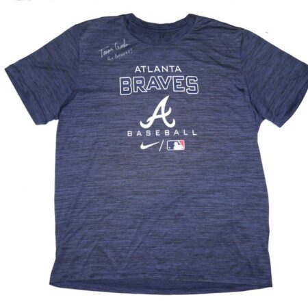 Tanner Gordon Practice Worn & Signed Official Blue Atlanta Braves Baseball Nike Dri-Fit XL Shirt