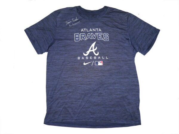 Tanner Gordon Practice Worn & Signed Official Blue Atlanta Braves Baseball Nike Dri-Fit XL Shirt