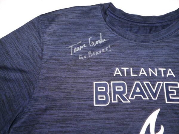 Tanner Gordon Practice Worn & Signed Official Blue Atlanta Braves Baseball Nike Dri-Fit XL Shirt