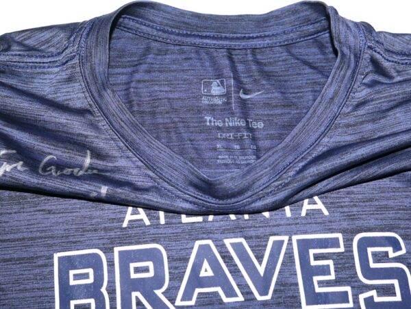 Tanner Gordon Practice Worn & Signed Official Blue Atlanta Braves Baseball Nike Dri-Fit XL Shirt