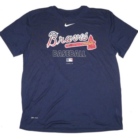 Tanner Gordon Practice Worn & Signed Official Blue Atlanta Braves Baseball Nike Dri-Fit XL Shirt