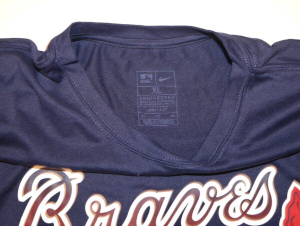 Tanner Gordon Practice Worn & Signed Official Blue Atlanta Braves Baseball Nike Dri-Fit XL Shirt