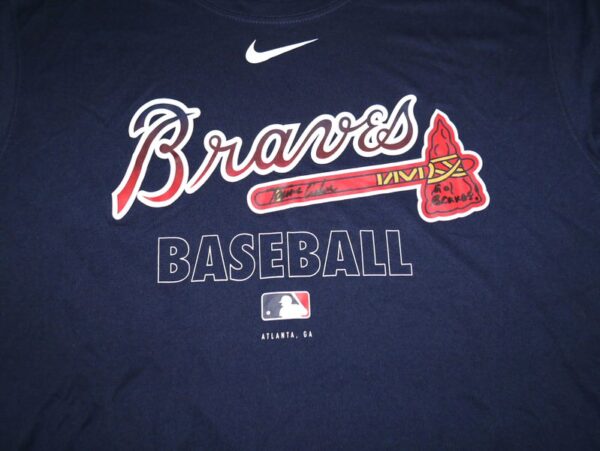 Tanner Gordon Practice Worn & Signed Official Blue Atlanta Braves Baseball Nike Dri-Fit XL Shirt