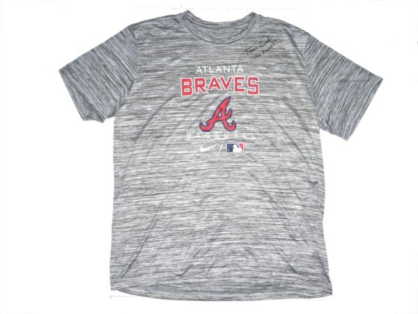 Tanner Gordon Practice Worn & Signed Official Grey Atlanta Braves Baseball Nike XL Shirt