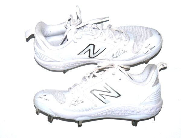 Cade Bunnell 2024 Mississippi Braves Game Worn & Signed Go Braves! White & Silver New Balance Baseball Cleats