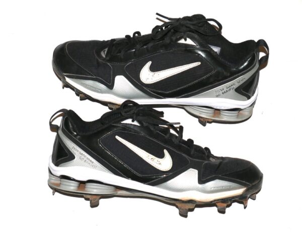 Cade Bunnell 2024 Mississippi Braves Game Worn & Signed Go Braves! Black & White Nike Shox Baseball Cleats