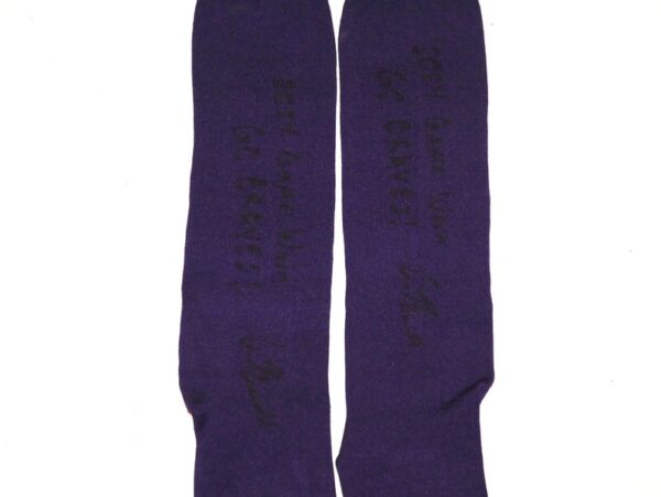 Cade Bunnell 2024 Mississippi Braves Game Worn & Signed Go Braves! Purple Rawlings Baseball Socks