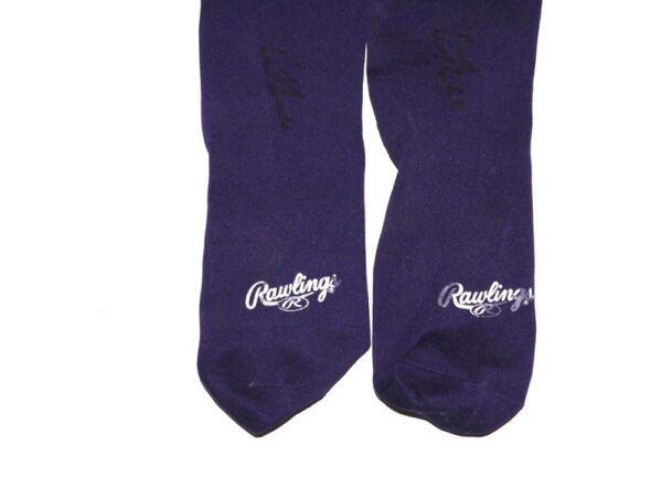 Cade Bunnell 2024 Mississippi Braves Game Worn & Signed Go Braves! Purple Rawlings Baseball Socks