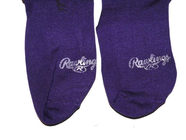 Cade Bunnell 2024 Mississippi Braves Game Worn & Signed Go Braves! Purple Rawlings Baseball Socks