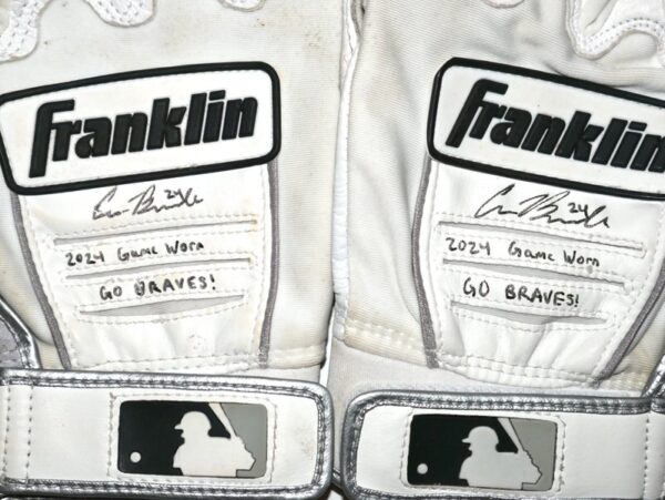 Cade Bunnell 2024 Mississippi Braves Game Worn & Signed Go Braves! White & Grey Franklin Batting Gloves